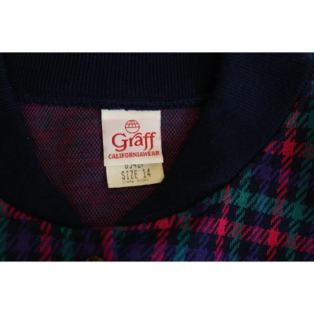 Vtg. Graff Californiawear Jewel Tone Plaid Button Down Cardigan Jacket Sz. 14